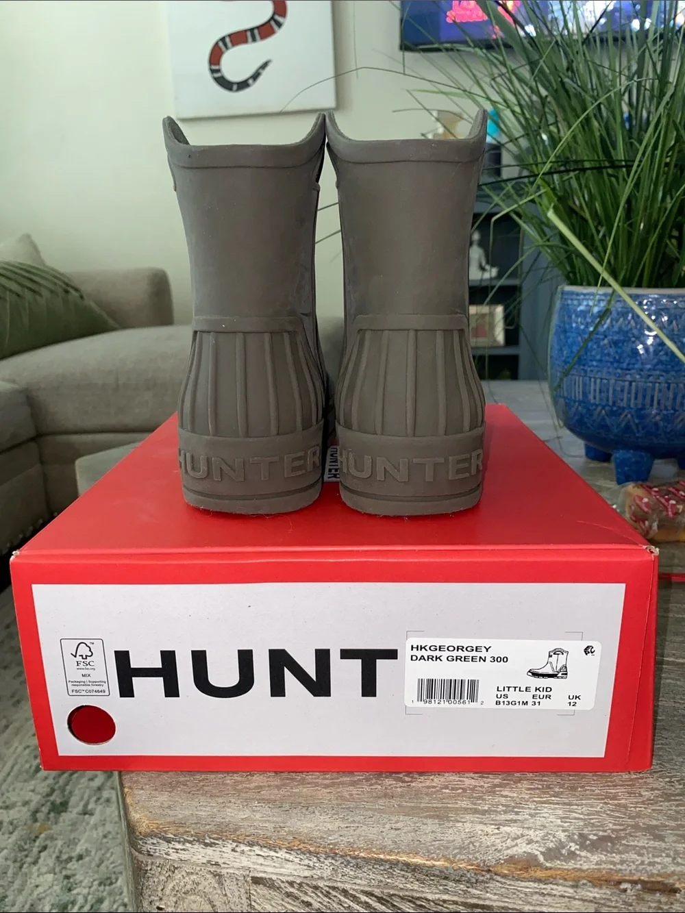 Hunter Kids Dark Green Rain & Snow Boots